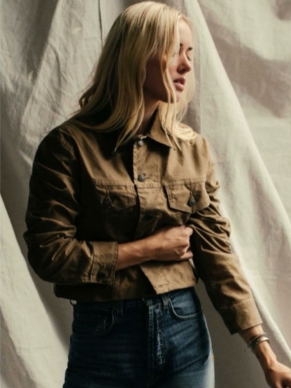 imogene + willie Gia Cropped Utility Brown Oilcloth Jacket Small